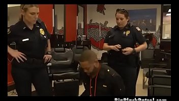 White Female Cops Sucking On Big Black Dong In Barber Shop