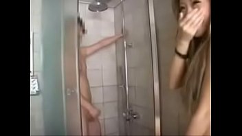 Beautiful girls gave him a hand at shower (CFNM)
