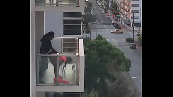 ebony couple sex on the balcony