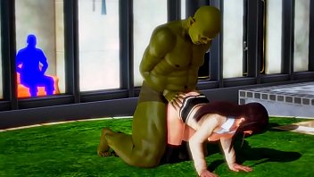 Cute schoolgirl 18 in hentai / ryona act sex with a big fat orc in a public glass garden xxx hot gameplay